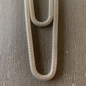 Silver mesh double chain necklace